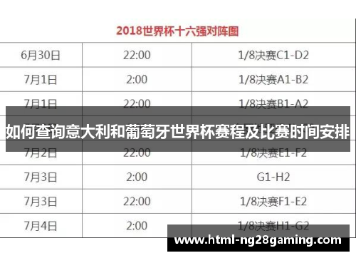 如何查询意大利和葡萄牙世界杯赛程及比赛时间安排