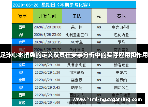足球心水指数的定义及其在赛事分析中的实际应用和作用