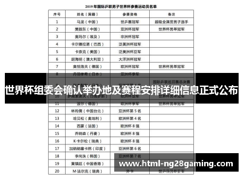 世界杯组委会确认举办地及赛程安排详细信息正式公布